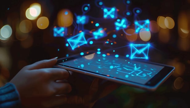 Digital communication with tablet and email message icons photo