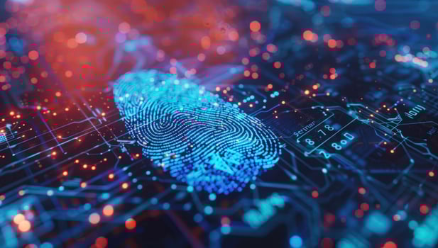 Fingerprint scan on tech circuit board high tech biometric identification photo
