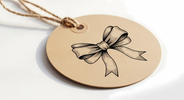 Circle Tag with rope isolated on white background. Circle cardboard label, gift sticker photo