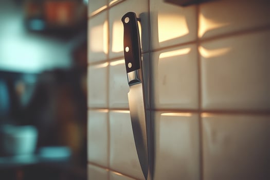 A knife is hanging on the wall in a kitchen photo