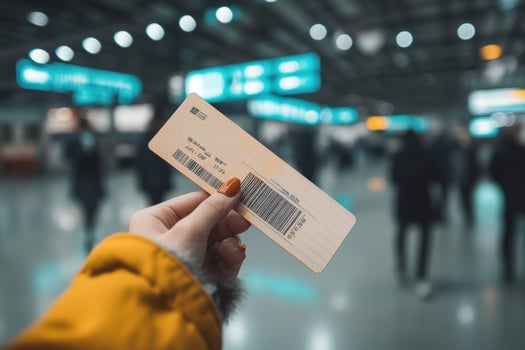 A person holding a boarding pass in an airport photo