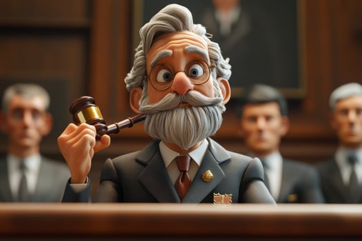 An animated cartoon judge holding a gavel photo