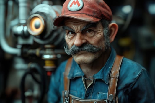 A close up of a man with a mustache and hat photo
