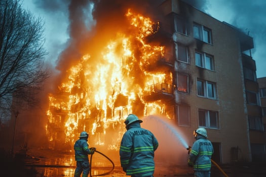 Firefighters fighting a fire in a building photo