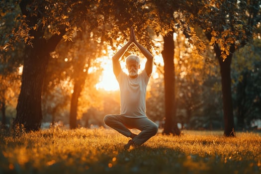 A man is practicing yoga in the sun photo