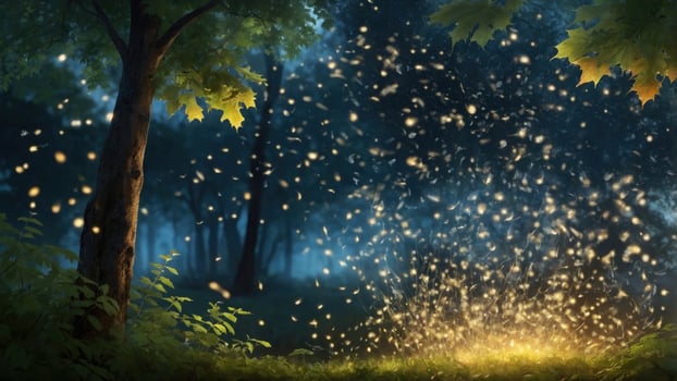 Fireflies in the forest at night photo