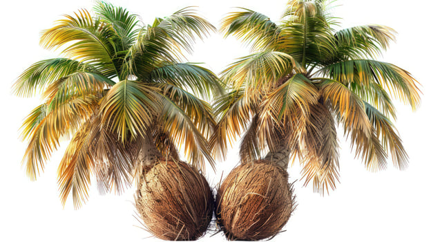 Pair coconut palm trees isolated tropical flora photo