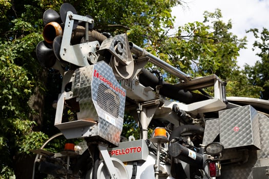 Moscow, Russia, August 6, 2025. Cappellotto equipment for efficient sewer cleaning. Equipment for cleaning sewers and air ducts, vacuum loading of dust and solids, and transport of hazardous waste photo