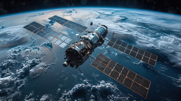 Space satellite orbiting earth for science and technology research photo