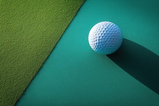 A white golf ball on a green surface with a diagonal green line, creating a simple and minimalist composition. photo