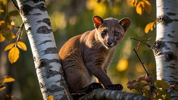 A small brown animal is sitting on a tree branch photo