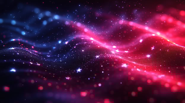 Abstract background with red and blue glowing waves and stars. photo