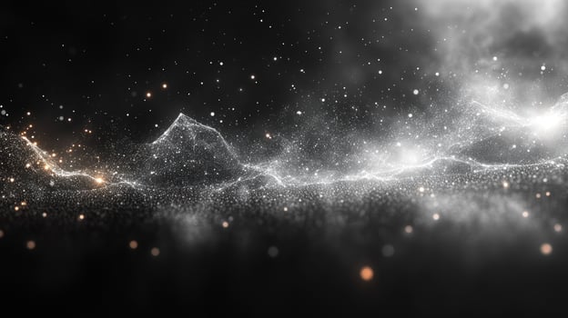 Abstract background with glowing particles and a wave of light. photo