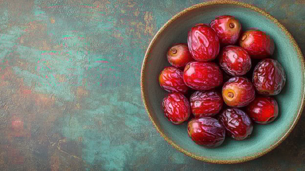 A bowl of red dates on a rustic background. photo