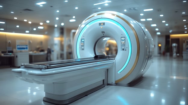 Modern MRI scanner in a hospital room. photo
