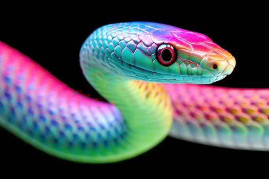 Vibrant rainbow snake slithering in the dark photo