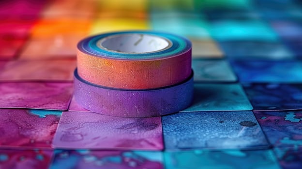 Colorful washi tape rolls on a colorful background. photo