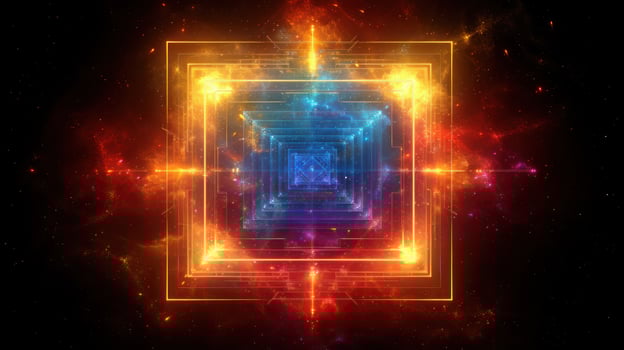 Abstract glowing squares in a tunnel of light. photo
