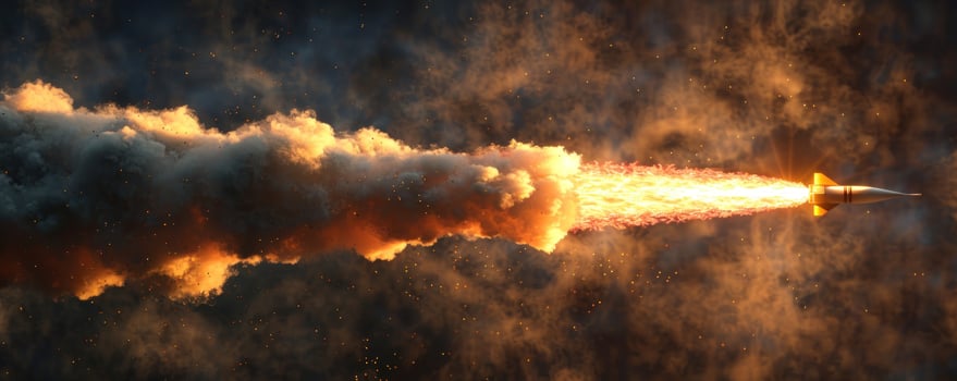 Missile with smoke and fire trail flying through the sky. photo