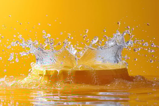 Water splash crown shape on yellow background. photo