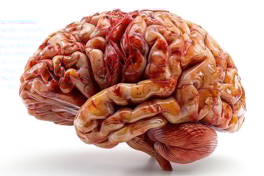 A detailed 3D rendering of a human brain, showing the intricate network of blood vessels. photo