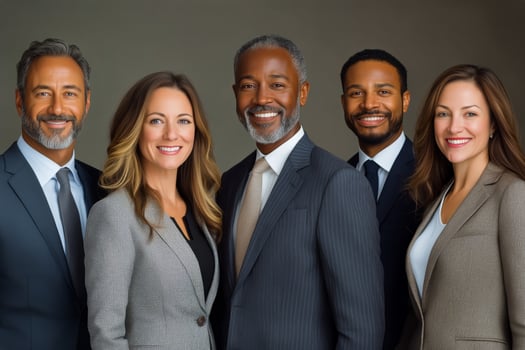 Professional Group of Diverse Businesspeople Posing Together in a Modern Office Environment photo
