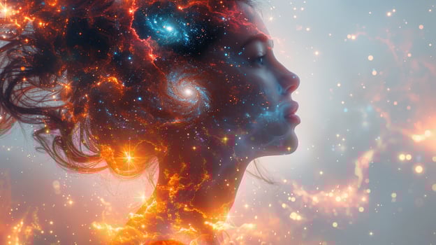 A woman's profile with a galaxy for hair. photo