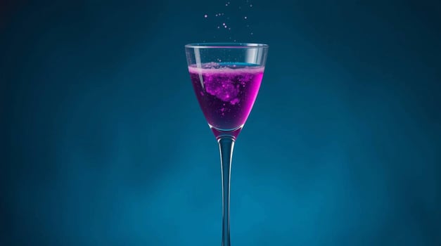 Vibrant Purple Liquid in a Glass against a Deep Blue Background Beverages photo