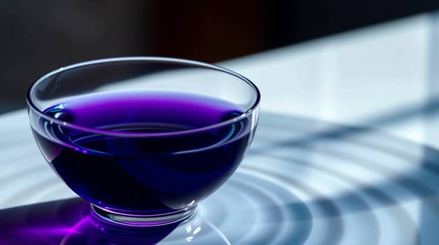 Glass Bowl of Deep Purple Liquid with Water Ripple Reflections Beverages photo