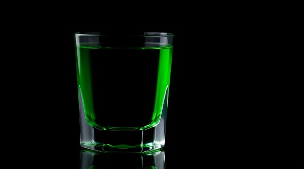Vibrant Green Liquid in a Shot Glass on Black Background Beverages photo