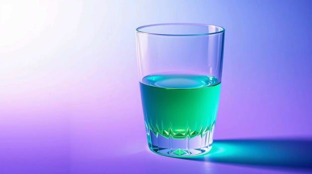 Glass of Teal Liquid on Purple Gradient Background Abstract Photography Beverages photo