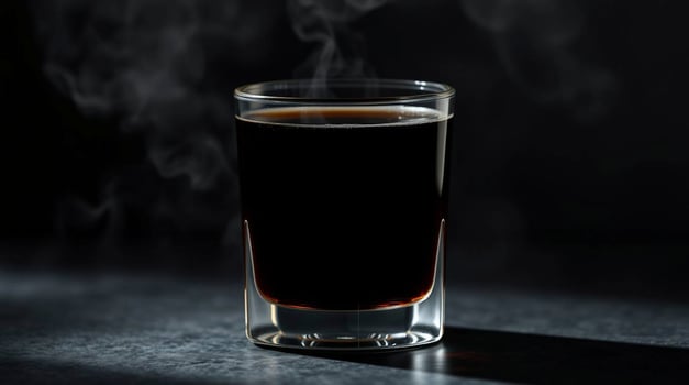 A shot of black coffee on a dark table photo