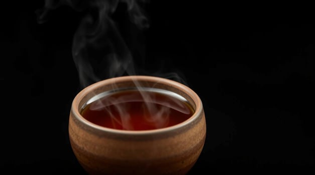 Steaming Cup of Tea in Earthenware Bowl Beverages photo