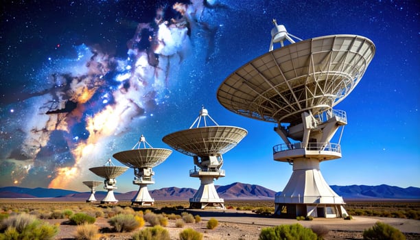 The radio telescopes are in the desert photo