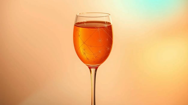A glass of orange wine with a star pattern photo