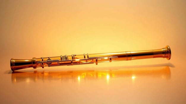 A golden clarinet on a yellow background photo