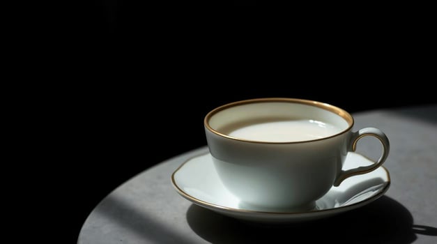 A cup of milk sits on a table photo