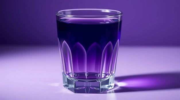 Glass of Deep Purple Liquid on Violet Surface Beverages photo