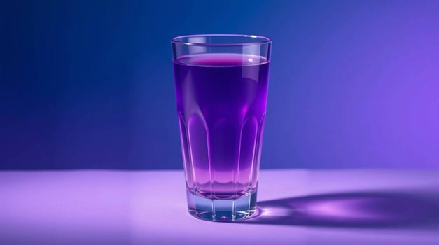 A purple liquid in a glass on a blue background photo