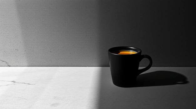 A black coffee cup on a white counter photo