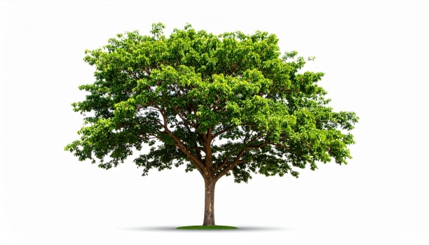 Single rain tree stands majestically, its crown symphony of emerald green against pristine white background, evoking sense of tranquility and natural beauty photo