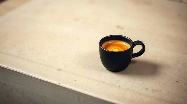 Espresso Coffee in Black Cup on Beige Surface Beverages photo