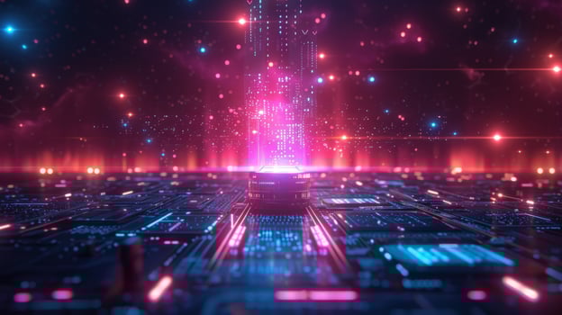Abstract digital background with glowing lines and particles. photo