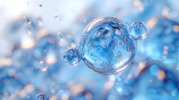 Abstract blue water sphere with numbers. photo