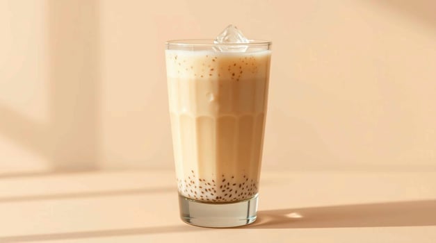 Iced Boba Tea in Tall Glass Beige Background Beverages photo