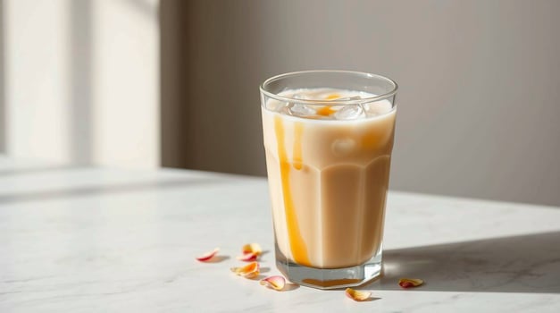 A glass of iced tea with orange slices on the table photo