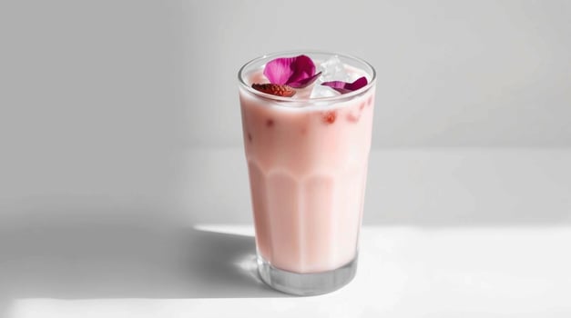 A pink drink with flowers in it photo