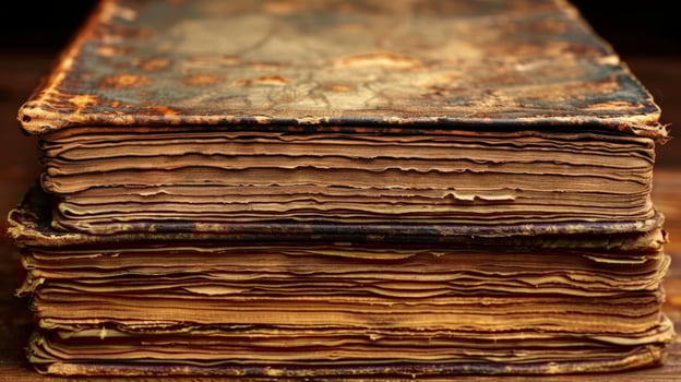 Closeup of two old, worn leatherbound books. photo