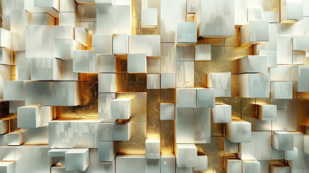 Abstract 3D background with white and gold cubes. photo