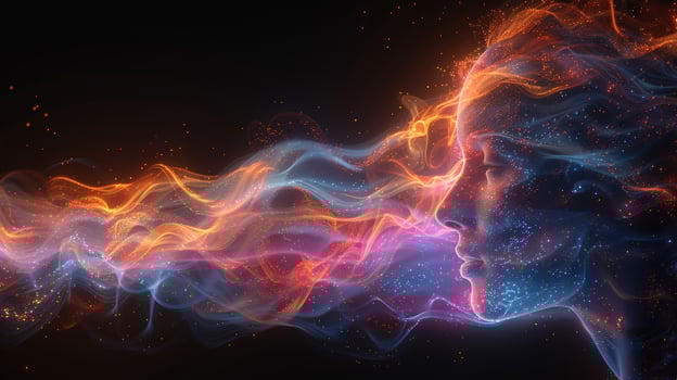 Abstract portrait of a woman's face formed by fire and smoke. photo
